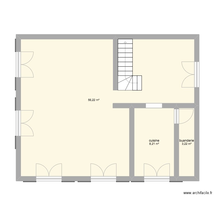 Grange. Plan de 3 pièces et 68 m2