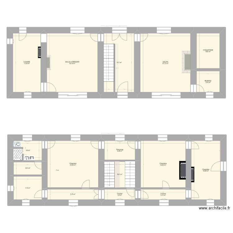 PRESBYTERE 1er etage Projet. Plan de 17 pièces et 227 m2