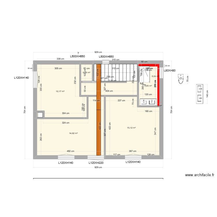 etage nouvelle salle de bain 2. Plan de 8 pièces et 54 m2