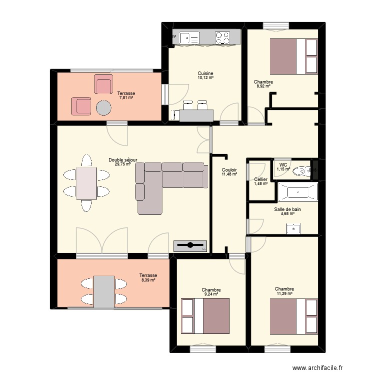 T5 hermes PILLA. Plan de 13 pièces et 105 m2