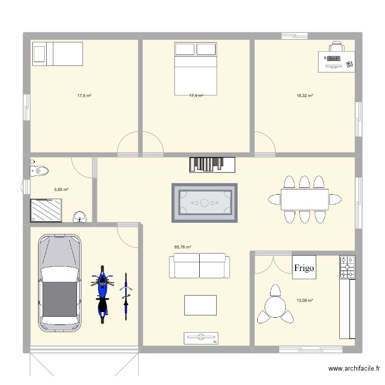 Feng Shui. Plan de 6 pièces et 136 m2