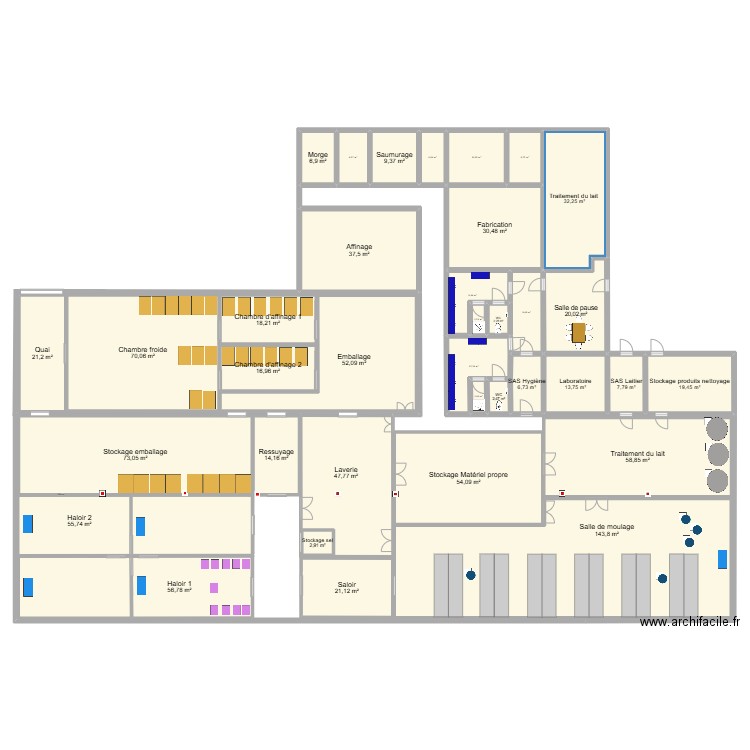 Fromagerie Durand 6 (Corentin). Plan de 36 pièces et 963 m2