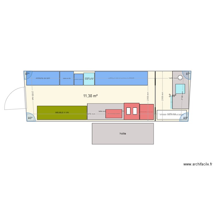 CAZE. Plan de 2 pièces et 14 m2