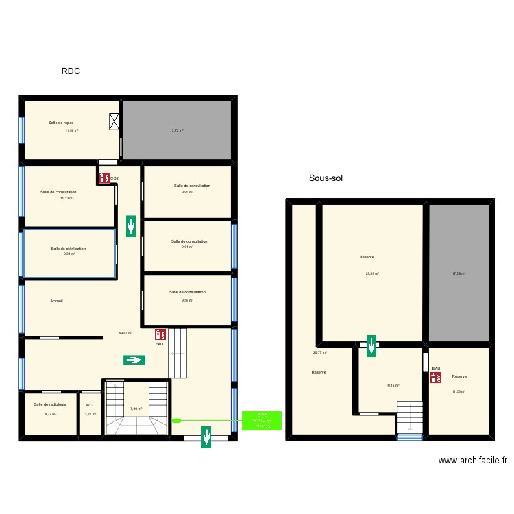 Cabinet dentaire. Plan de 16 pièces et 229 m2