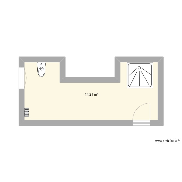 salle de douche. Plan de 1 pièce et 14 m2