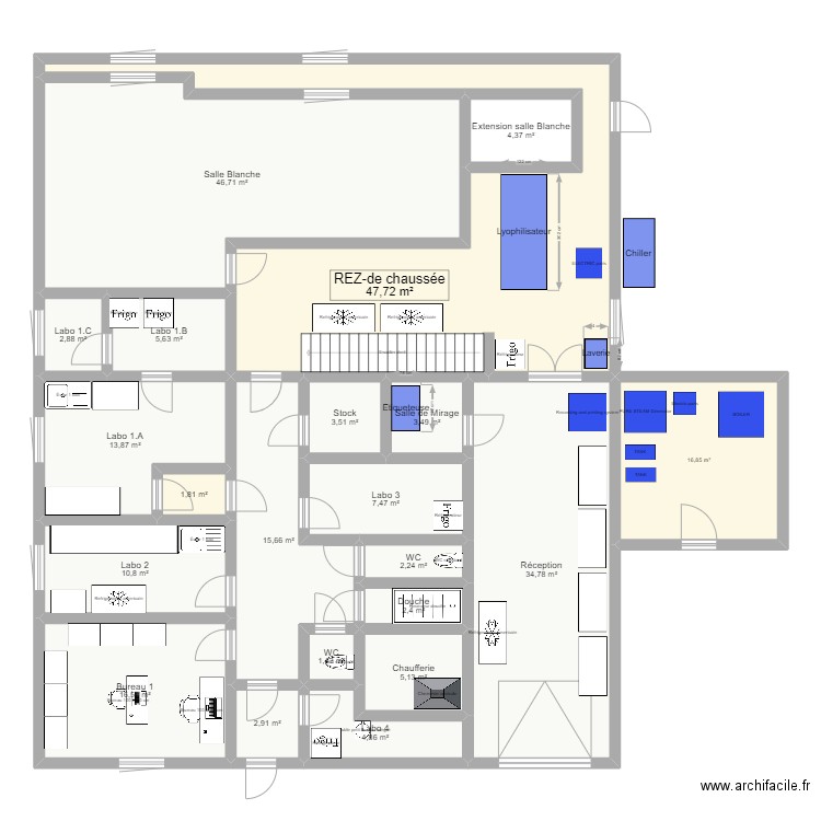 20240522 Reprobiol Ouffet niveau 0 Projet Lyo Filling . Plan de 21 pièces et 251 m2