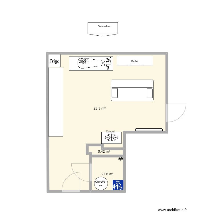 Maison Merlimont. Plan de 3 pièces et 26 m2