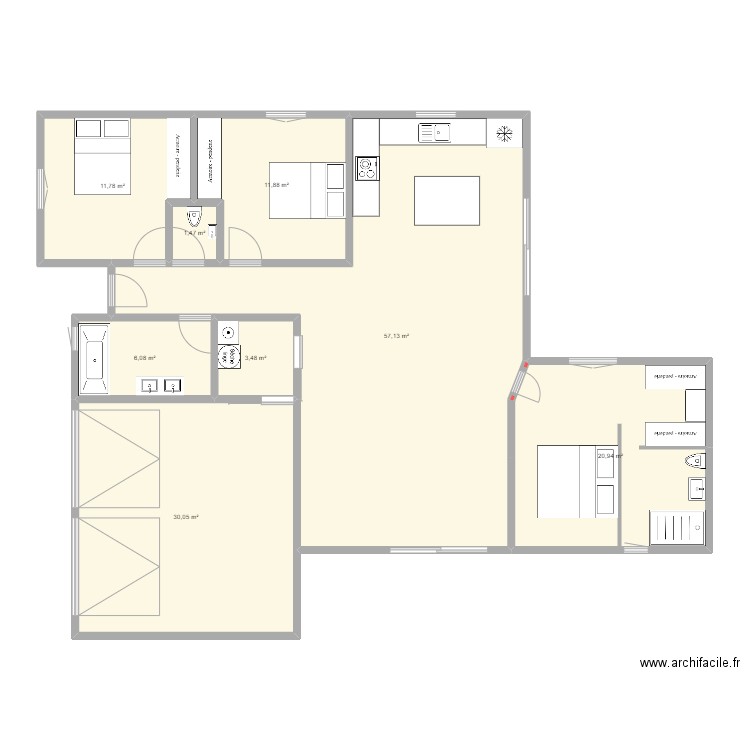 Maison. Plan de 8 pièces et 143 m2