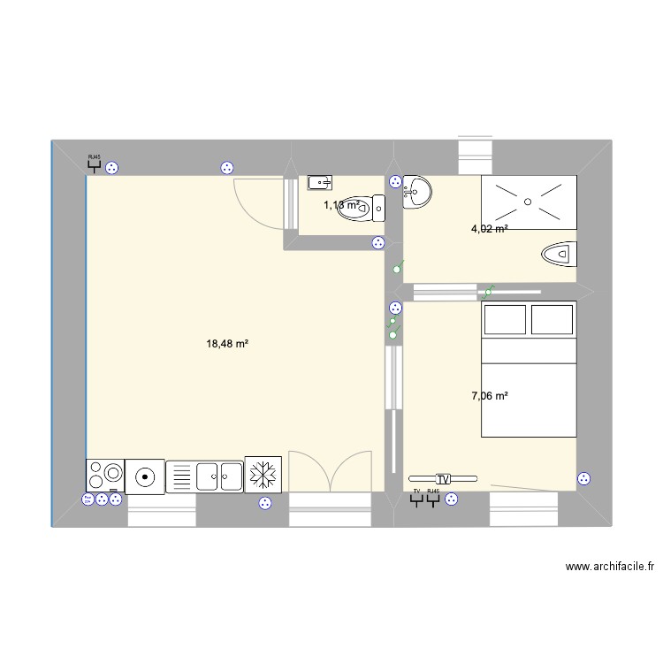 longère. Plan de 4 pièces et 31 m2