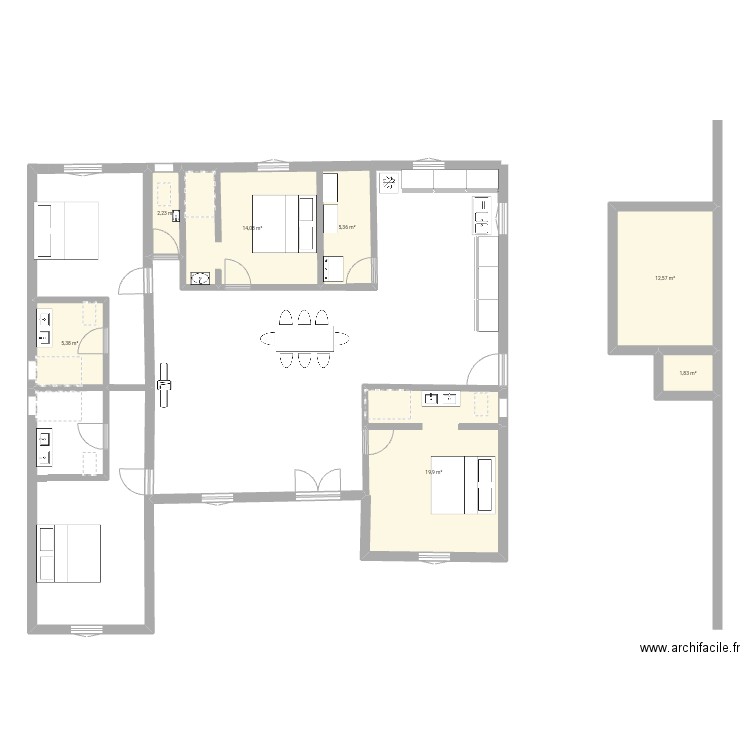 Plan1. Plan de 7 pièces et 61 m2