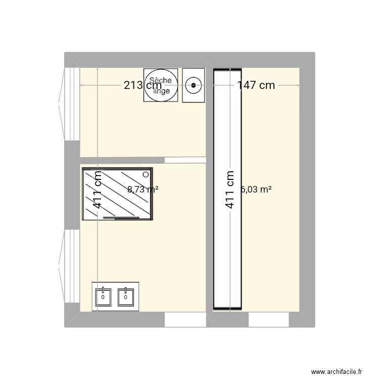 Salle de bain. Plan de 2 pièces et 15 m2