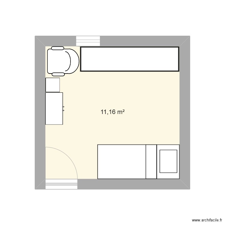 Bureau. Plan de 1 pièce et 11 m2