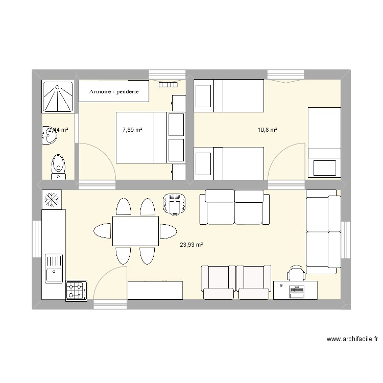 PLANAY. Plan de 4 pièces et 45 m2