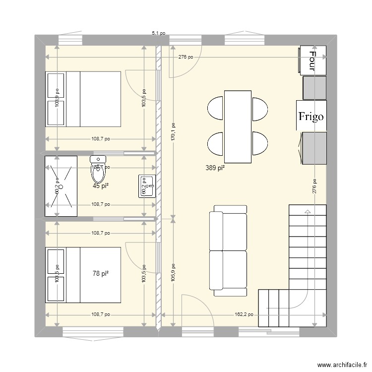 9012 Hochelaga . Plan de 3 pièces et 48 m2