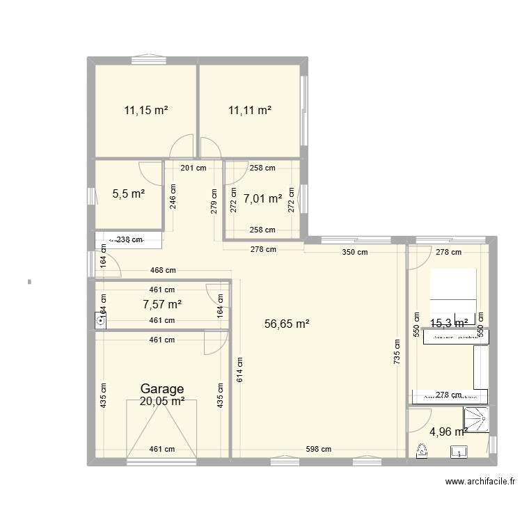 Maison en L 118m². Plan de 9 pièces et 139 m2