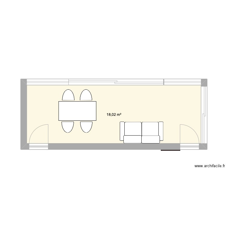 véranda. Plan de 1 pièce et 18 m2