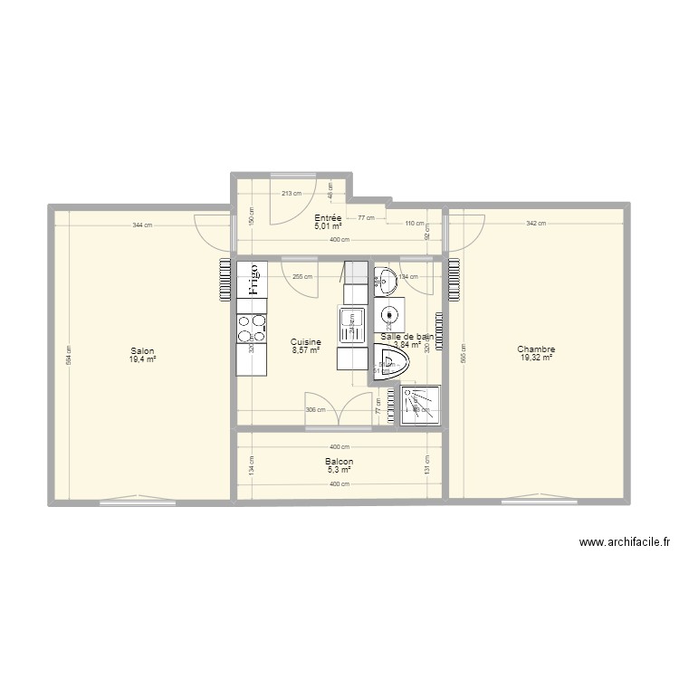 Rayons 6. Plan de 6 pièces et 61 m2