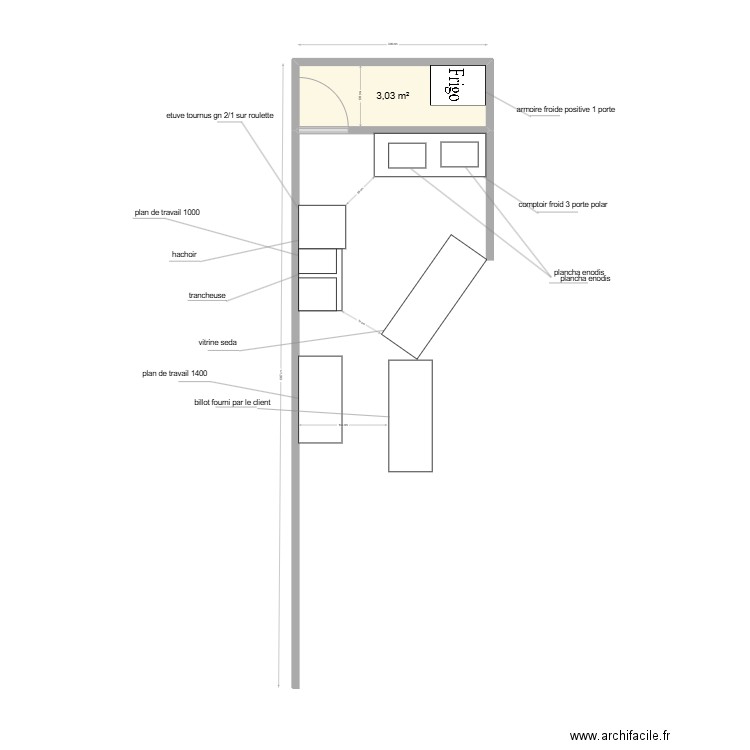 vache en piste. Plan de 1 pièce et 5 m2