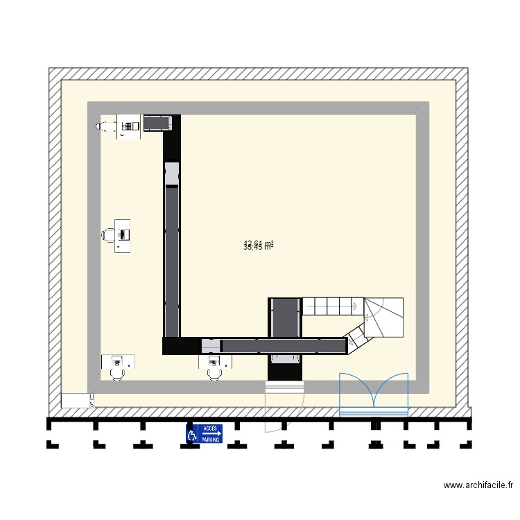 ADRA. Plan de 2 pièces et 90 m2