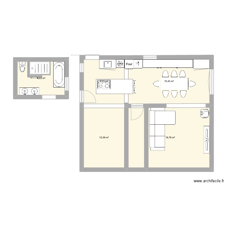 maison verlaine. Plan de 5 pièces et 60 m2