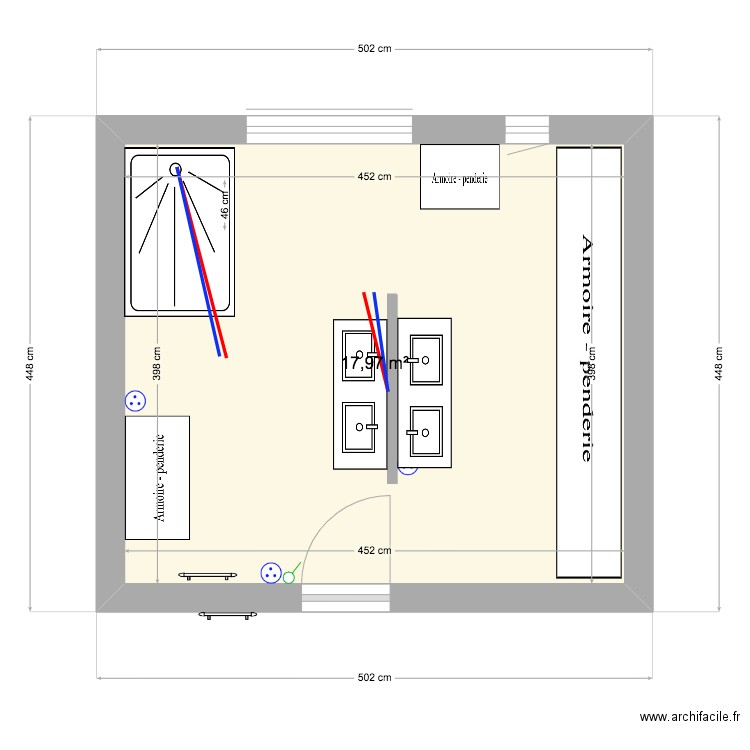 salle de bain bas str 2. Plan de 1 pièce et 18 m2