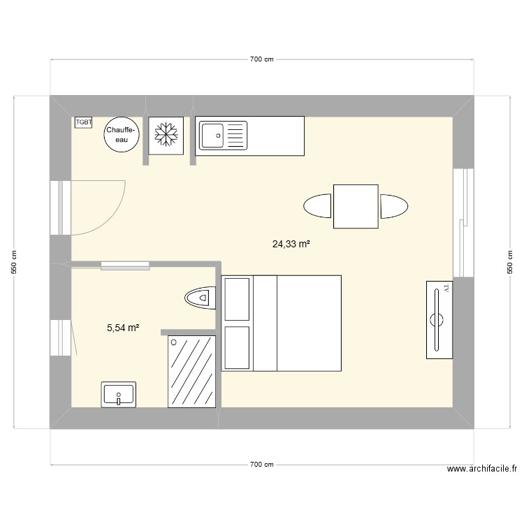 Studio Location AB v3. Plan de 2 pièces et 30 m2