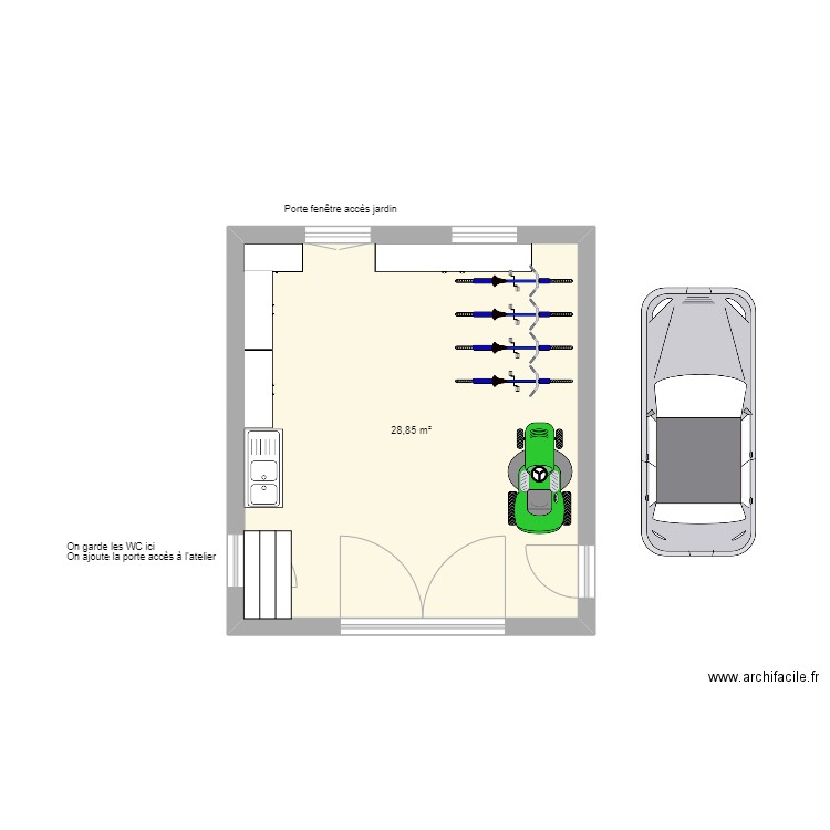 Extension Courtalain. Plan de 3 pièces et 59 m2