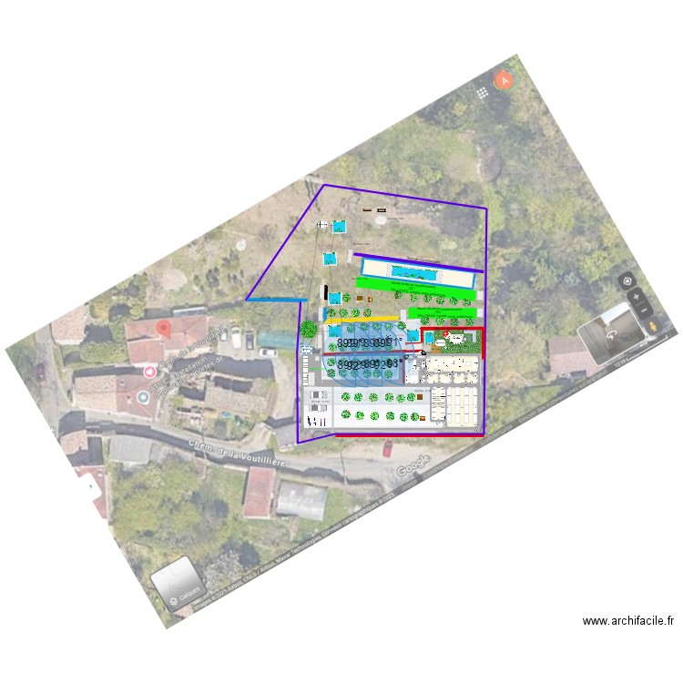 ecloserie + couloirs de nage +MUR de SOUTENEMENT +bassins- pediluve +sanitaires+ salle sieste +4 bureaux. Plan de 14 pièces et 265 m2