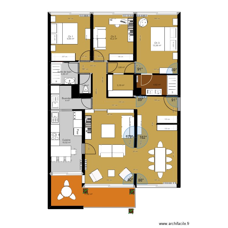 RENAISCHAMv5. Plan de 13 pièces et 120 m2