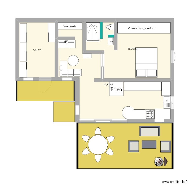 Plan sous sol . Plan de 3 pièces et 46 m2