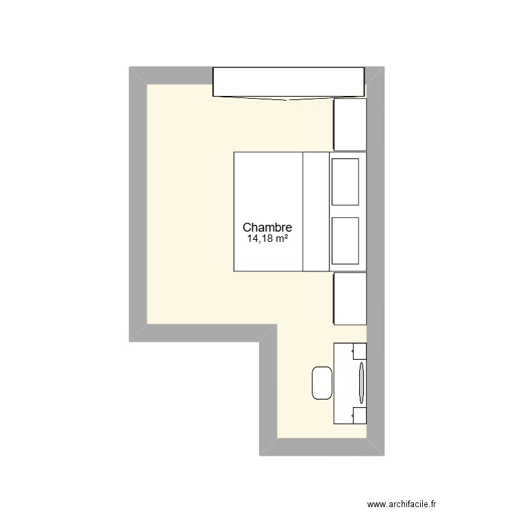 chambre principale. Plan de 1 pièce et 14 m2