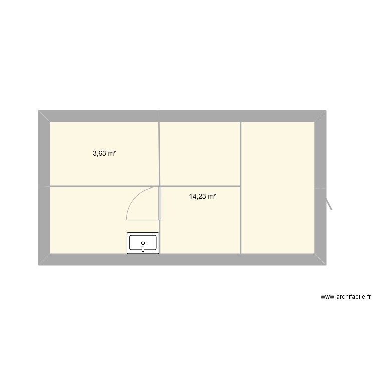 container. Plan de 2 pièces et 18 m2