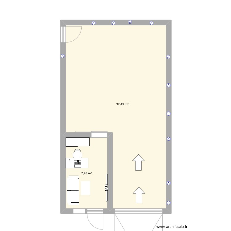 Boutique . Plan de 2 pièces et 45 m2