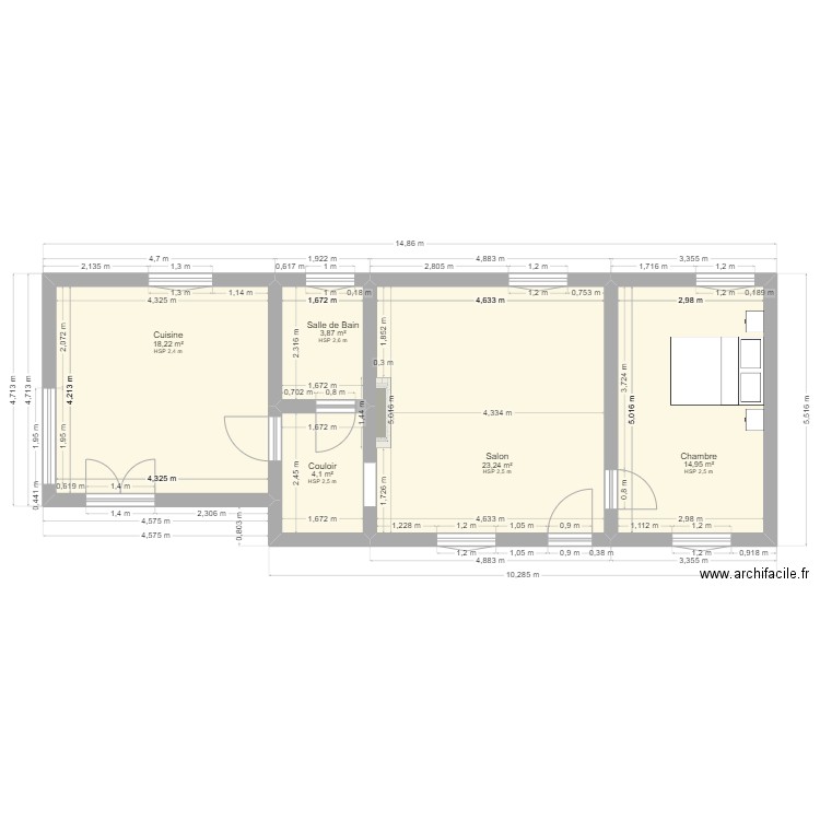 Maison Mélanie. Plan de 5 pièces et 64 m2