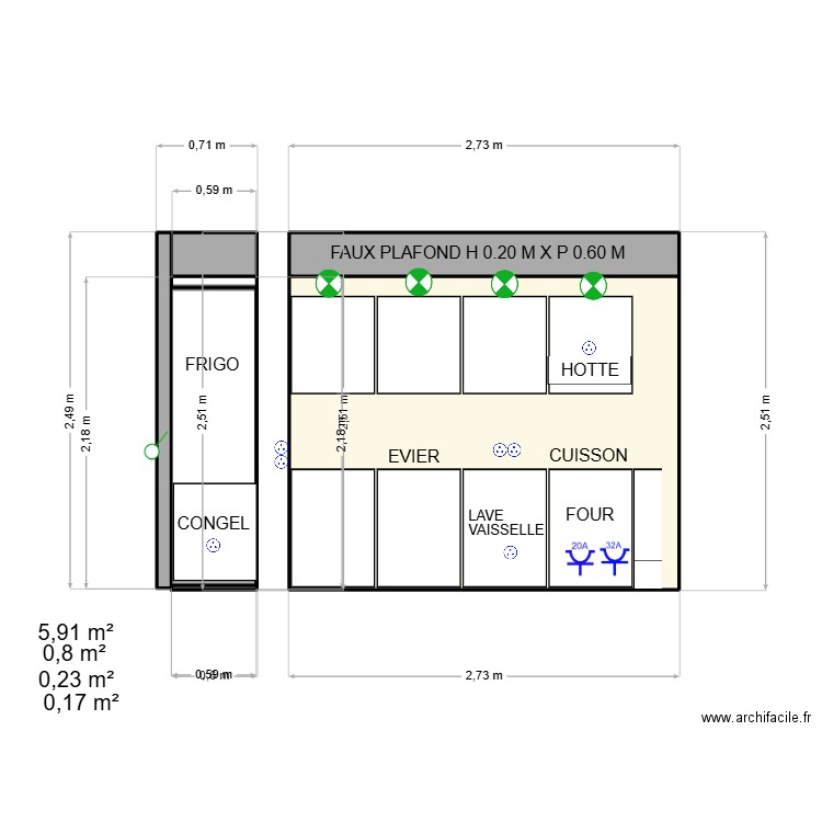 COLONEL DRIANT CUISINE. Plan de 4 pièces et 7 m2