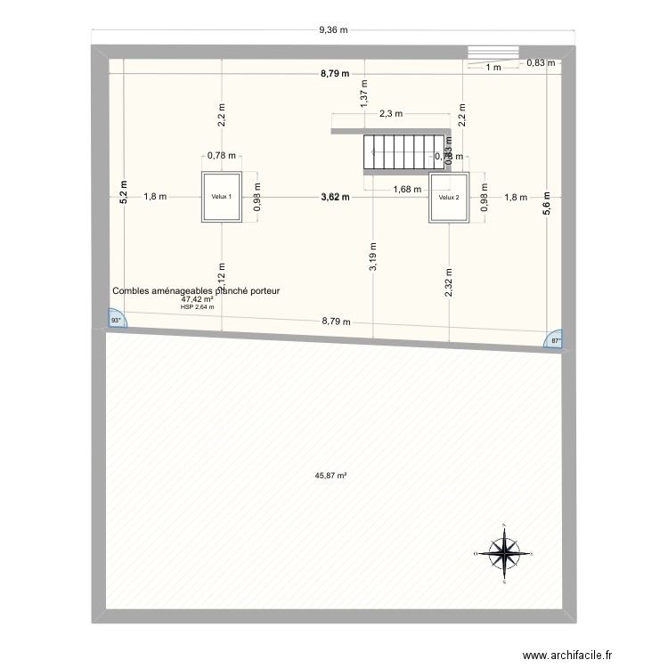 Lafayette-Comble-Cotes. Plan de 2 pièces et 93 m2