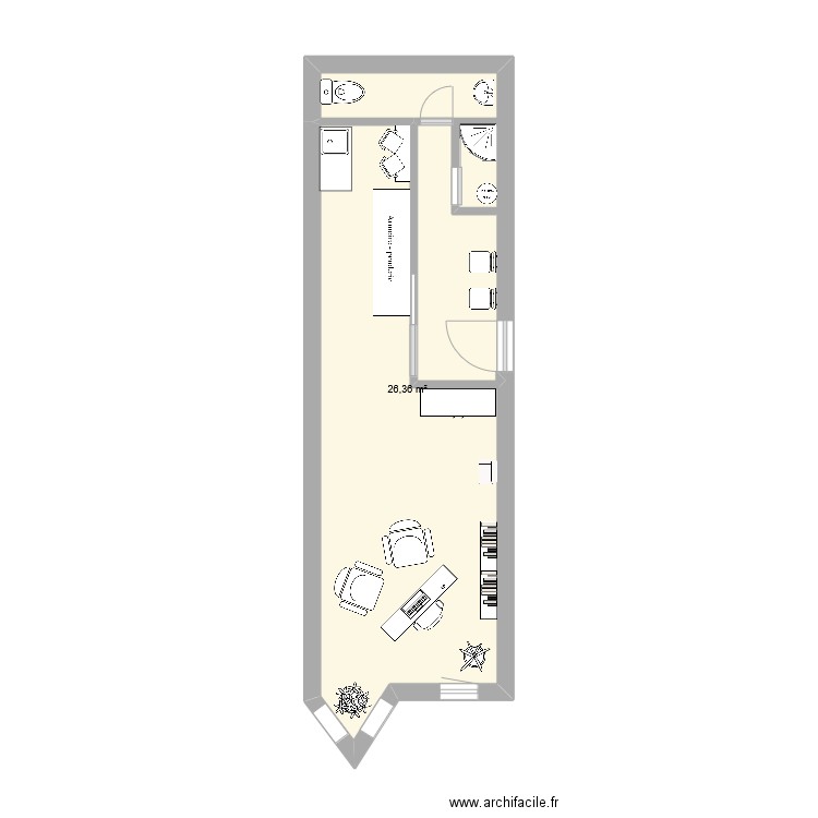 Local. Plan de 1 pièce et 26 m2