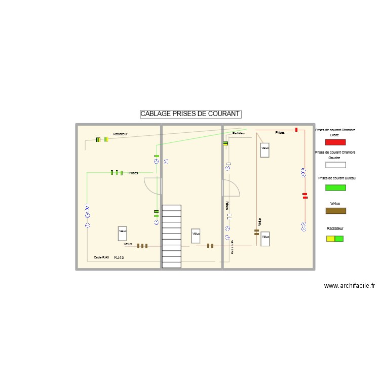 Aulnay - Prises de Courant - Radiateurs & Vélux. Plan de 3 pièces et 60 m2