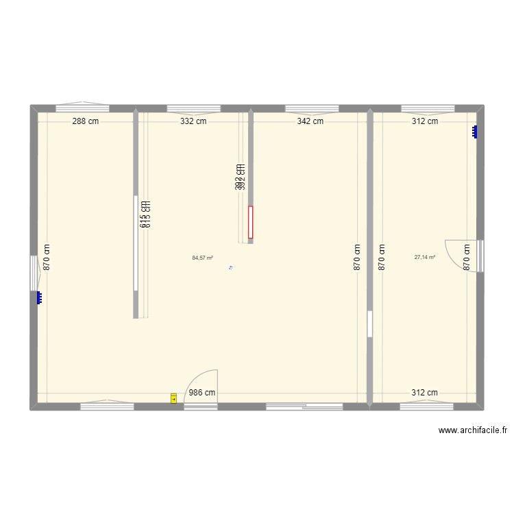 actuel + isolation. Plan de 2 pièces et 112 m2