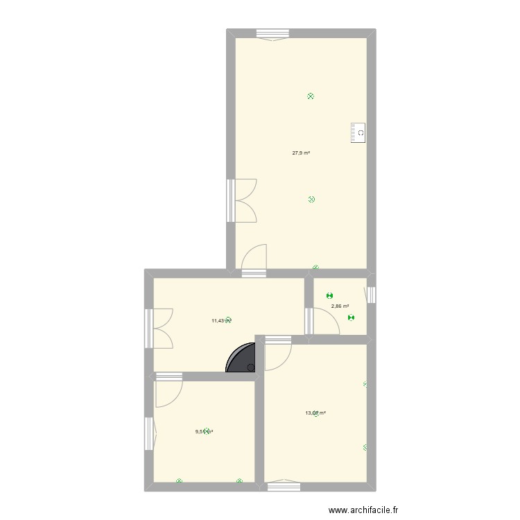 village. Plan de 5 pièces et 65 m2