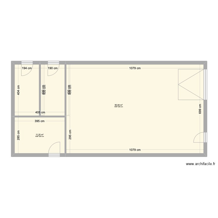 Atelier. Plan de 2 pièces et 102 m2