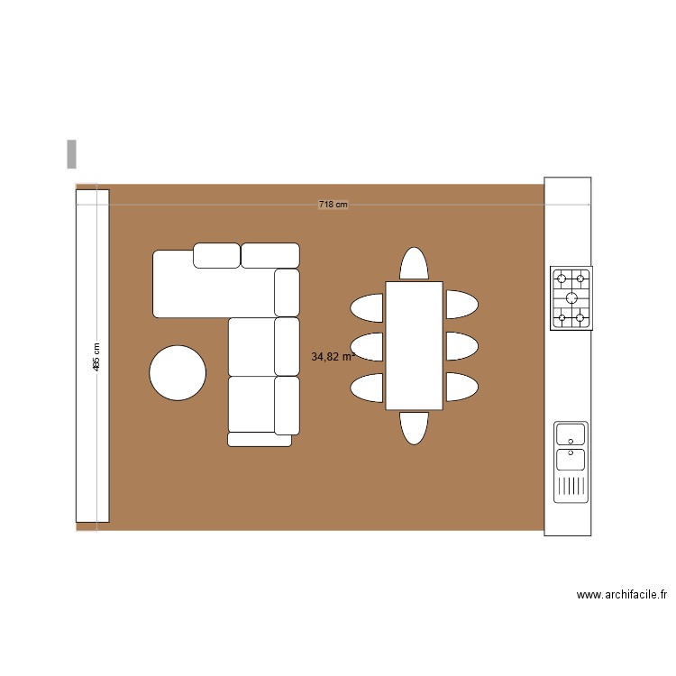 salon Spontini. Plan de 1 pièce et 35 m2