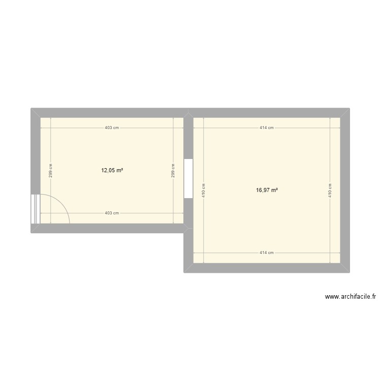 Salon / Cuisine. Plan de 2 pièces et 29 m2