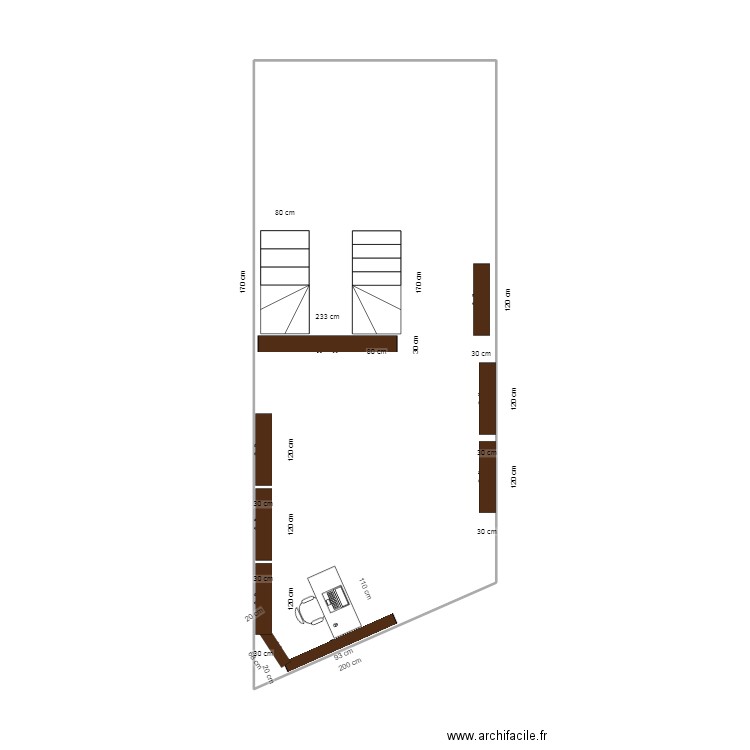 plan escalier. Plan de 1 pièce et 38 m2