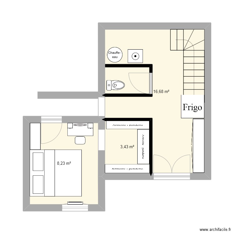 Beaumet. Plan de 3 pièces et 28 m2