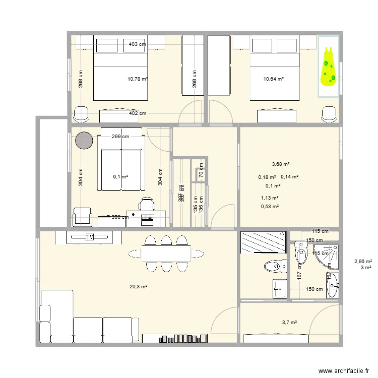 1el11123456w. Plan de 13 pièces et 75 m2