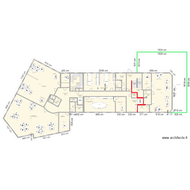 VIENNE : Projet cuisine R+1 AFI modifié. Plan de 26 pièces et 680 m2