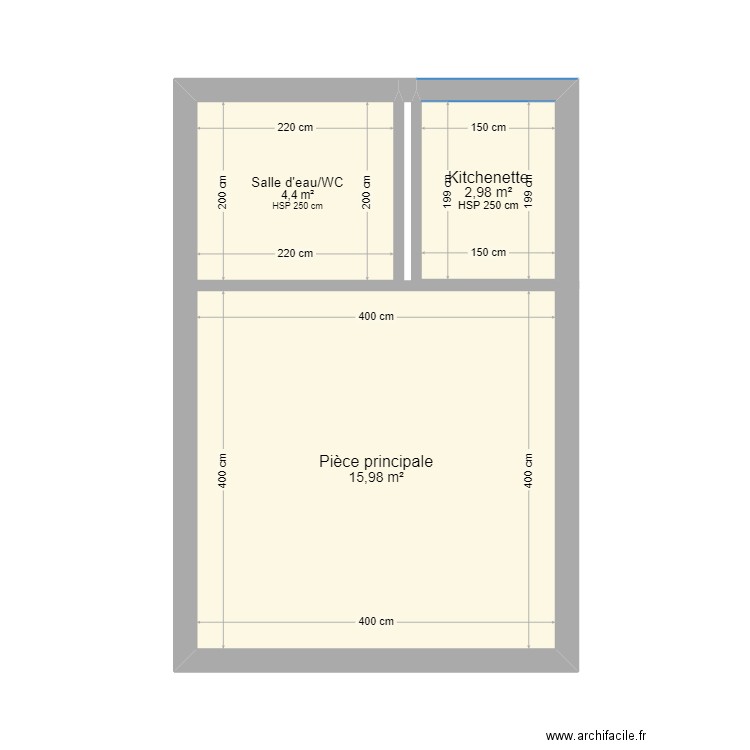 studio 20 antin. Plan de 3 pièces et 23 m2