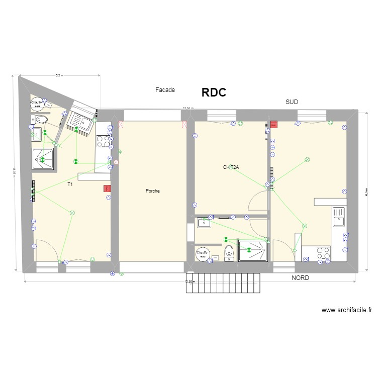 RDC REBAIS rénovév3 Prises, luminaires et cuisine SDB. Plan de 0 pièce et 0 m2