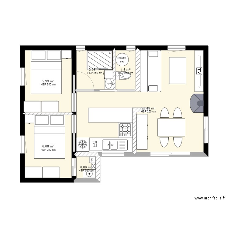 maison container. Plan de 6 pièces et 38 m2